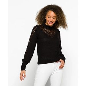 Saltwater Luxe Diya Crochet Overlay Mock Neck Pullover Sweater Women’s Medium